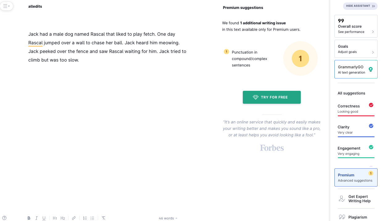 grammarly test screenshot