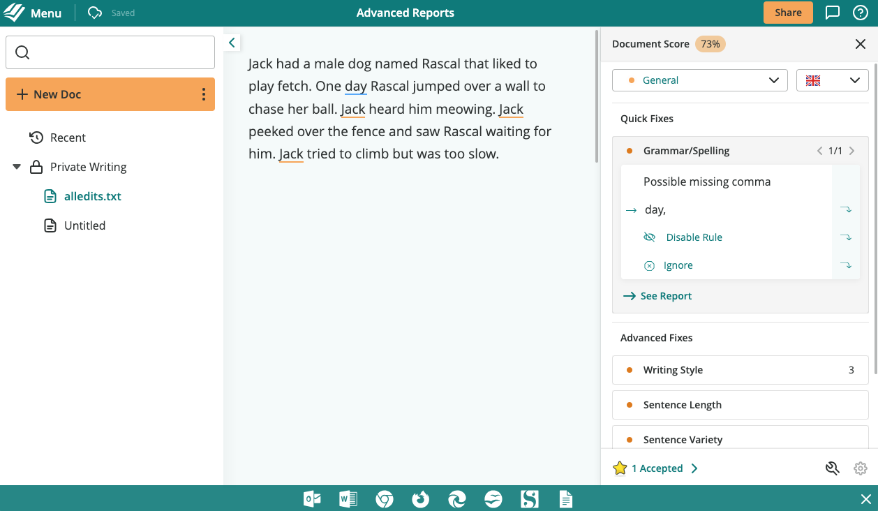 prowritingaid test screenshot